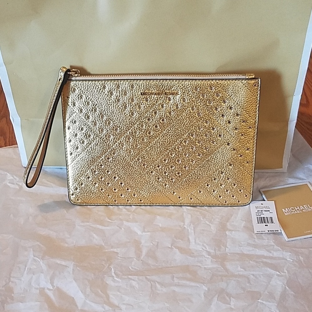Michael Kors Gold Large Zip Clutch